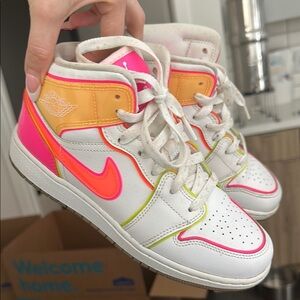 Nike High-Top Sneakers with Pink and Orange Accents